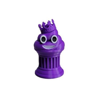 Imagem de Znet3D Troféu Mini King Poop Emoji - Prêmio ou Presente Perfeito - 7,6 cm de altura - Com um Emoji de cocô sólido com uma coroa em um pilar de coluna com olhos brancos e pretos e sorriso branco (roxo)