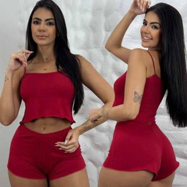 Imagem de Baby Doll Shorts Cropped Suede Liso Basico Confortável Dormi - Like4yo