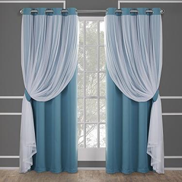 Imagem de TOWN & COUNTRY LUXE Cortinas internas de camada dupla Talia, blecaute transparente e escurecimento do ambiente, parte superior com ilhós, conjunto com 2 unidades, 132 x 213 cm, turquesa