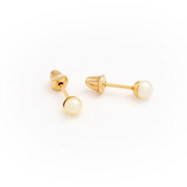 Imagem de Brinco De Ouro 18k Pérola Natural 3mm Infantil Bebê - AdriaJp Joias