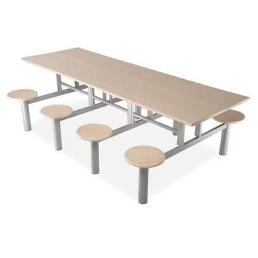 Imagem de Mesa refeitório c/ banco acoplado - banco redondo 8 lugares branca - M