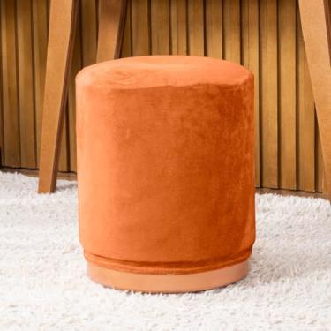 Imagem de Capa de Puff Redondo Grande Avulsa Lisa Ajustável com Elástico - Tecido Veludo Suede Decoração Banquinho Cilindro Luxo Para Sala Quarto Pufe Banco Protetor Banqueta Centro (Terracota)