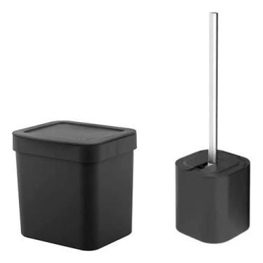 Imagem de Kit Lixeira Trium Com Tampa 4,7 Litros + Escova Sanitaria - OU, Preto