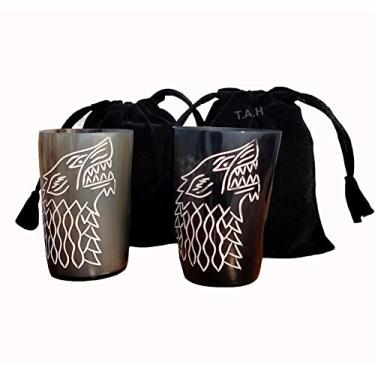 Imagem de Caneca Viking Beber Short Copos Genuínos Chifre Whisky Wodka Copo Leão Feito à Mão com Saco de Veludo Preto Pacote com 2