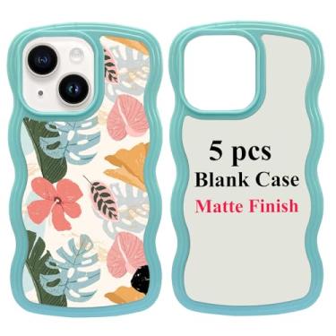 Imagem de JUSTRY 5 peças de capa de telefone em branco sublimação capa de telefone impressa em branco compatível com iPhone 14 Plus/15 Plus, capa protetora de borracha DIY prensa térmica + inserção fosca