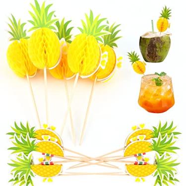 Imagem de LOMIMOS 50 peças de topo de guarda-chuva para bebidas, abacaxi tropical, papel de coquetel, guarda-sol com palito de dente de madeira para festa na piscina havaiana, sorvete, cupcake, fruta