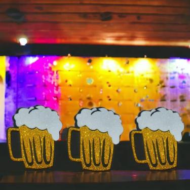 Imagem de 6 Chopp Eva Glitter Decoração Personalizado Festa De Boteco - Lazer e 
