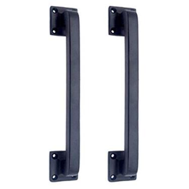Imagem de Adonai Hardware Puxadores de porta deslizantes industriais de ferro fundido antigo Baara (23 cm x 2 unidades, preto fosco) para portas de celeiro de madeira vintage, portões, armários de cozinha,