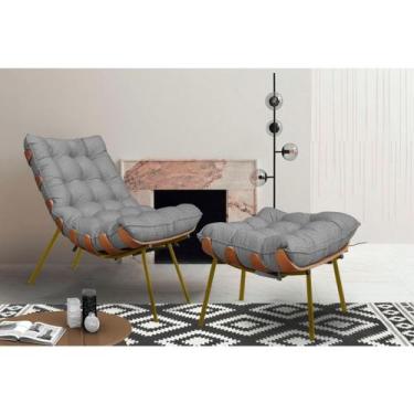 Imagem de Poltrona Costela Adão Base Dourada Linho - 81cm X 63cm - Trendy