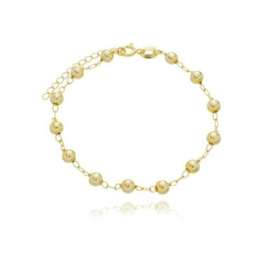 Imagem de Pulseira Feminina Adulto Banhado a Ouro 18k com Bolinhas - Enzara Jóia