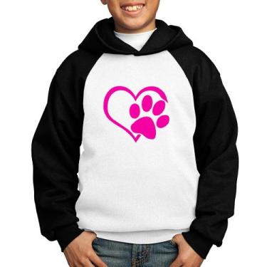 Imagem de Moletom Infantil Coração Patinha Rosa - Foca na Moda, Branco, Preto, 1