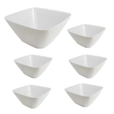Imagem de Kit 6un Tigela bowl quadrado melamina branco salada petiscos - Yazy