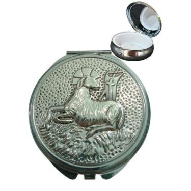 Imagem de Teca Porta Hóstia Eucaristia Cordeiro P/ Comunhão 6cm Cor Prateada - F