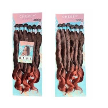 Imagem de Cabelo Cherey Bio Fibra Liso Ondulado Perla 6x 60cm 300g, Ombre Ruivo