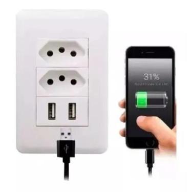 Imagem de Tomada Dupla Usb De Parede Universal Bivolt 2.1a Celular 4x2 - Glam We