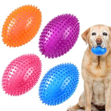 Imagem de Silipull 4 peças de brinquedo de futebol de 4,5 polegadas para cães médios e grandes, bolas espetadas, brinquedos de mastigar para cães mastigáveis agressivos, bola pontiaguda, brinquedos de busca