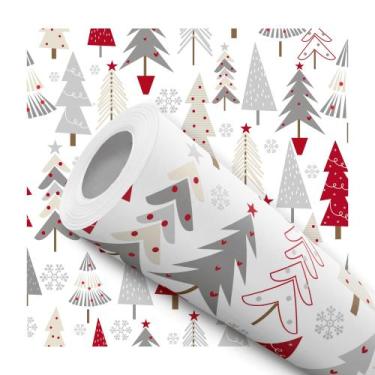 Imagem de Papel de Parede Adesivo Árvore Natal Vermelho Cinza Moderno Quarto Sal