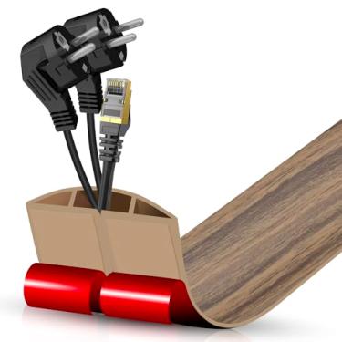 Imagem de Escondedor de cabo autoadesivo com cavidade de 2 x 0,9 cm, gerenciamento de cabos de perfil baixo de 9 m, protetor de extensão para fios, evita viagens de cabos para escritórios, academias (marrom