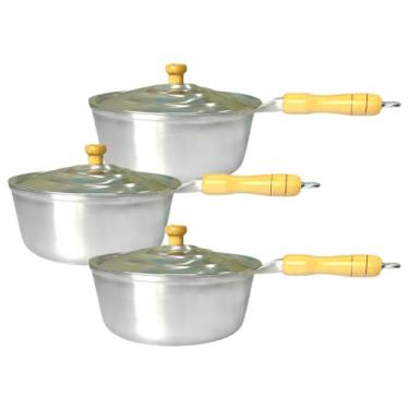 Imagem de Jogo de 03 Panelas Caçarolas Alumínio Fundido Batido com Cabo de Madeira N° 16 - Jalice Alumínios