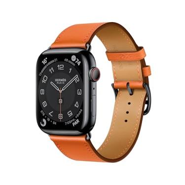 Imagem de DONEGANI Pulseira de couro LB1 para Apple Watch Se Ultra 2 de 40 mm, 44 mm, 46 mm, 42 mm, 45 mm, 41 mm, 38 mm, 49 mm, séries 10, 9, 8, 7, 6, 5, 4 e 3, 3, laranja