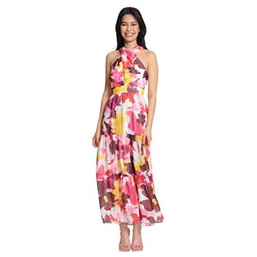 Imagem de Maggy London Vestido longo feminino, sem mangas, cruzado, frente única, decote em camadas, Branco macio/magenta, 38