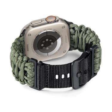 Imagem de BINLUN Compatível com pulseira trançada para Apple Watch 550 49 mm, estilo militar, de nylon, pulseira de substituição adequada para iWatch Ultra/Ultra 2 homens e mulheres (reflexo verde)