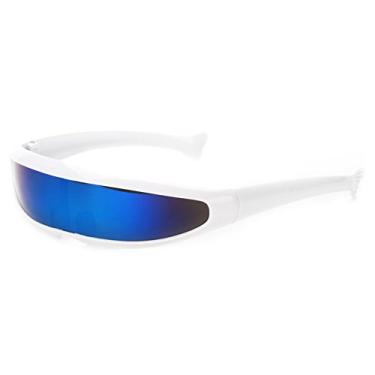 Imagem de Óculos de sol Ciclope Futuristic estreita UV400 com lentes espelhadas, Branco, Medium