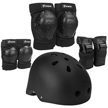 Imagem de S SPOFINE Capacete De Bicicleta Infantil, Capacete De Criança Para Jovens Adultos, Joelheira, Cotoveleira, Protetor De Pulso, Conjunto De Equipamentos De Proteção Para Skate, Bicicleta, Patinação, Cic