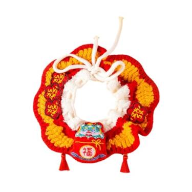 Imagem de Baoblaze Colar de gato de malha de ano novo ajustável decorativo feito à mão babador de crochê para gatinho filhote de cachorro pequeno médio gatos e cães, M