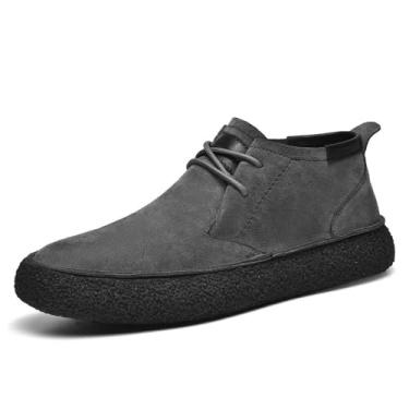 Imagem de Myallfeet Tênis masculino de camurça de camurça fosco cano médio retrô casual design moderno botas de caminhada cano curto clássico antiderrapante cadarço camurça Oxford tênis, Cinza, 45