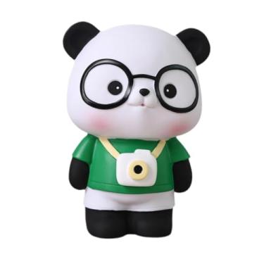 Imagem de Fenteer Cofrinho Panda Escultura Dia dos Namorados Ornamento Inquebrável Bonito Panda Desktop Pote de Poupança Caixa de Dinheiro para Crianças, Verde