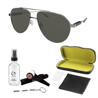 Imagem de Gucci GG1311S Óculos de sol em forma de aviador piloto de designer: Óculos com armação de aviador com lentes não polarizadas - Epítome de luxo e estilo, Gunmetal/Gunmetal (001/61 mm), 61mm