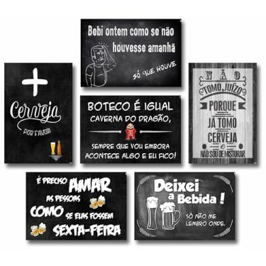 Imagem de Kit Com 6 Placas Decorativas Frases Engraçadas De Boteco Bar