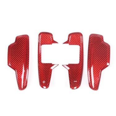 Imagem de Pá de mudança de volante de fibra de carbono real compatível com Chevrolet Corvette C8 2020-2024, capa de extensões de câmbio de pá, capa de acabamento interno automotivo, 4 peças (vermelho)