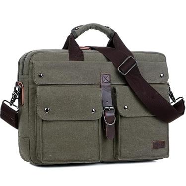 Imagem de Bolsa de laptop de lona elegante de 17 polegadas bolsa mensageiro bolsa vintage transversal bolsa de ombro militar para homens BC-07, Verde militar