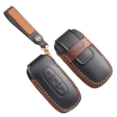 Imagem de HIBEYO Capa de chaveiro personalizável compatível com Nissan Teana Pathfinder Kicks X-Trail Rogue 2024 2025 Acessórios chaveiros personalizados de couro genuíno - 3 botões A tipo preto