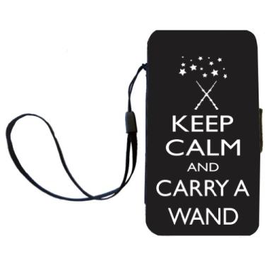 Imagem de Rikki Knight Keep Calm and Carry a Wand – Capa carteira flip preta com aba magnética para Samsung Galaxy S3
