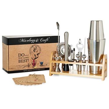 Imagem de Mixology & Craft Kit de bartender – Conjunto de 13 peças, incluindo coquetel de aço inoxidável com suporte de bar e coqueteleira Boston, perfeito para misturar bebidas em casa, além de cartões de receitas exclusivos