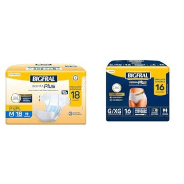 Imagem de Kit Fralda Bigfral Derma Plus Médio + Roupa Íntima Descartável Bigfral Pants Premium G/XG 16 Unidades