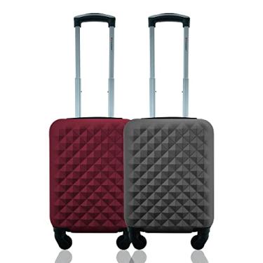 Imagem de Conjunto de 2 Malas de Bordo Rígidas ABS, Tamanho PP, Infantil, Compatível ANAC, com Cadeado e Rodas 360°, de 8kg, D1PPC2 (Cinza/Cereja)