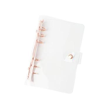 Imagem de Capa para fichário Personal A6 Clear PVC 6 fichários redondos de ouro rosa fecho de botão de pressão Pastas de folhas soltas recarregáveis, protetor macio para notebook