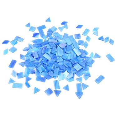 Imagem de Lanyani 200 peças de mosaico de vidro para artesanato, 4 formas de azulejos de vidro coloridos mistos Tiffany peças quadradas/retângulo/diamante/triângulo, azul oceano
