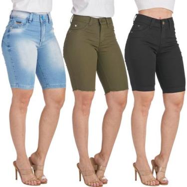 Imagem de Kit 3 Bermudas HNO Jeans Ciclista Verde MusgoAzulPreta, 48