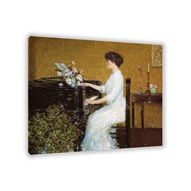 Imagem de Molduras-Childe Hassam Prints-Famous Paintings Print on Canvas - Pôster de arte impressionista - Reprodução em tela Imagem de arte de parede (piano) 50 x 60 cm (20 x 24 pol.)