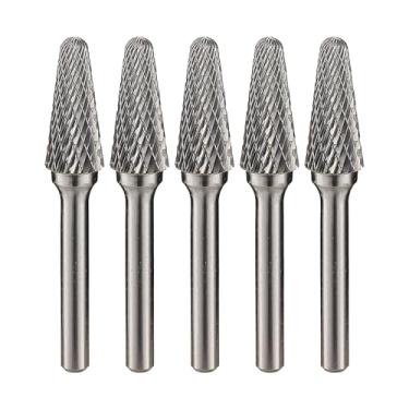 Imagem de SL-4 Lixa rotativa de carboneto de tungstênio, corte duplo em formato cônico, (diâmetro da cabeça de 1/5.1 cm x comprimento de corte de 1 1/20.3 cm) com haste de 6,35 mm, DRINYOUNG (SL-4 5 peças)
