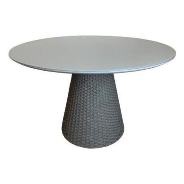 Imagem de Mesa De Jantar Cone Redonda 80 cm Tampo Laqueado Cinza + Vidro Base Co
