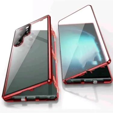 Imagem de 360 Metal Frame Double Sided Glass Snap Lock Magnetic Case para Samsung Galaxy S25 S24 S23 FE S22 Ultra Plus Proteção de lente completa, vermelho, para Galaxy S22Ultra