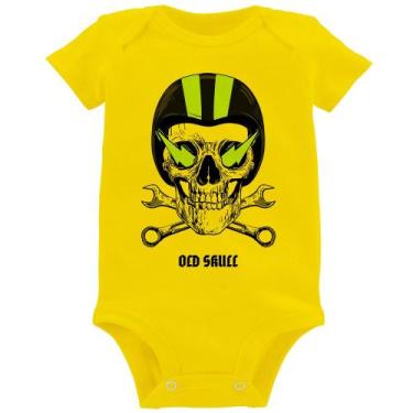 Imagem de Body Bebê Old Skull Motorcycle - Foca na Moda, Amarelo, M