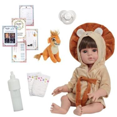 Imagem de Bebê Reborn Menino 46cm Saída de Banho Leão + Pelúcia - Cegonha Reborn