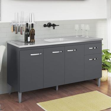 Imagem de Balcão de Pia Gabriela 150cm Cinza AJL Móveis